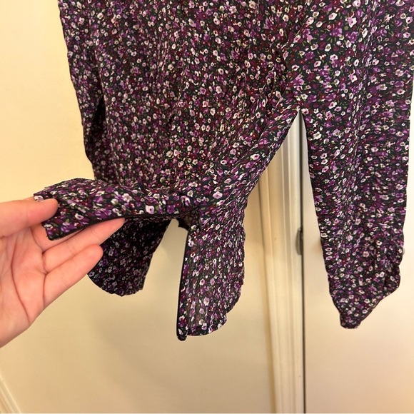 Lush Purple Floral Ruched Long Sleeve Blouse Women’s Extra Large Zipper Detail - Picture 4 of 9